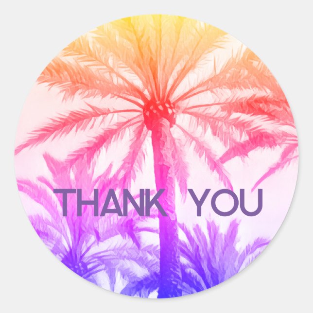 THANK YOU tropical palm tree retro 80's summer  Classic Round Sticker (Front)