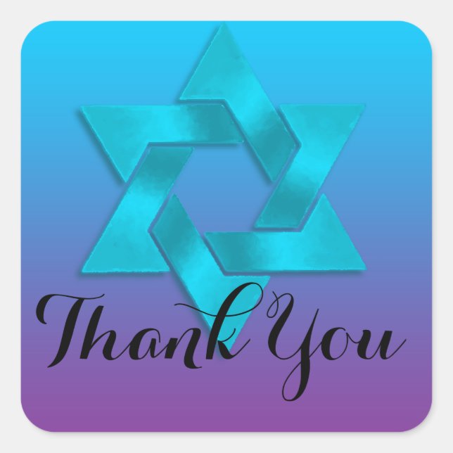 Thank You Turquoise to Purple Ombre with Star Square Sticker (Front)