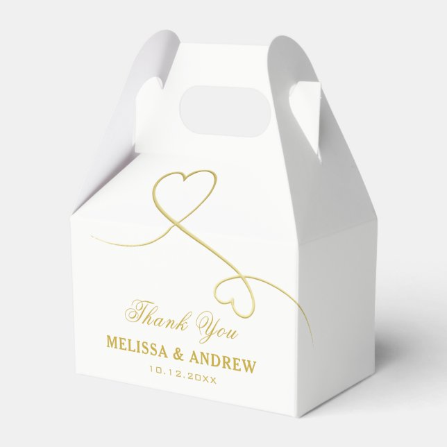 Thank You | Two Gold Hearts | Personalized Wedding Favor Box (Front Side)
