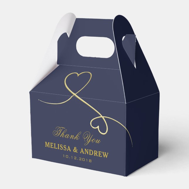 Thank You | Two Gold Hearts | Personalized Wedding Favor Box (Front Side)