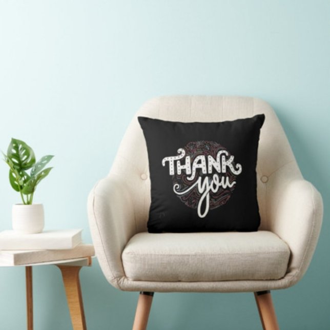 Thank you Typography black Pillow  (Creator Uploaded)