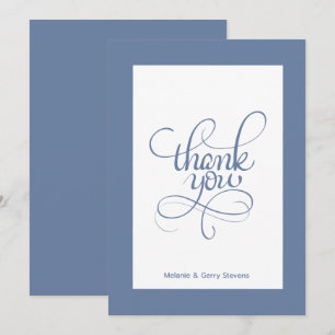 Thank you typography, blue on white background card