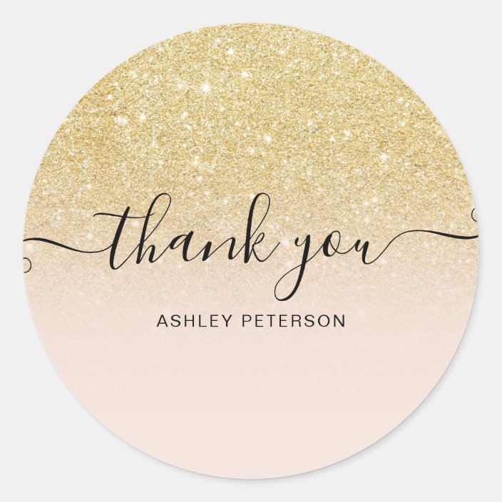 Thank you typography blush chic gold glitter ombre classic round ...