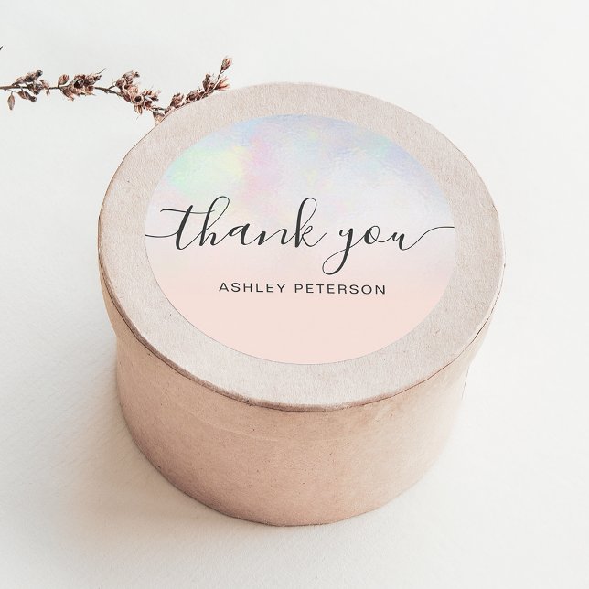 Thank you typography blush pearl nacre ombre classic round sticker (Creator Uploaded)