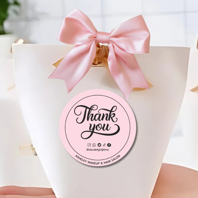 Thank you typography brush font pastel blush pink  classic round sticker (Creator Uploaded)
