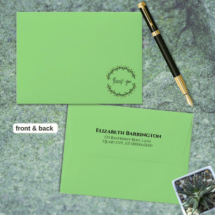 Thank You Typography Chic Green Leaf Wreath Envelope