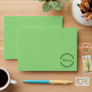 Thank You Typography Chic Green Leaf Wreath Envelope