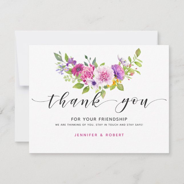 Thank you typography colourful floral bouquet card (Front)