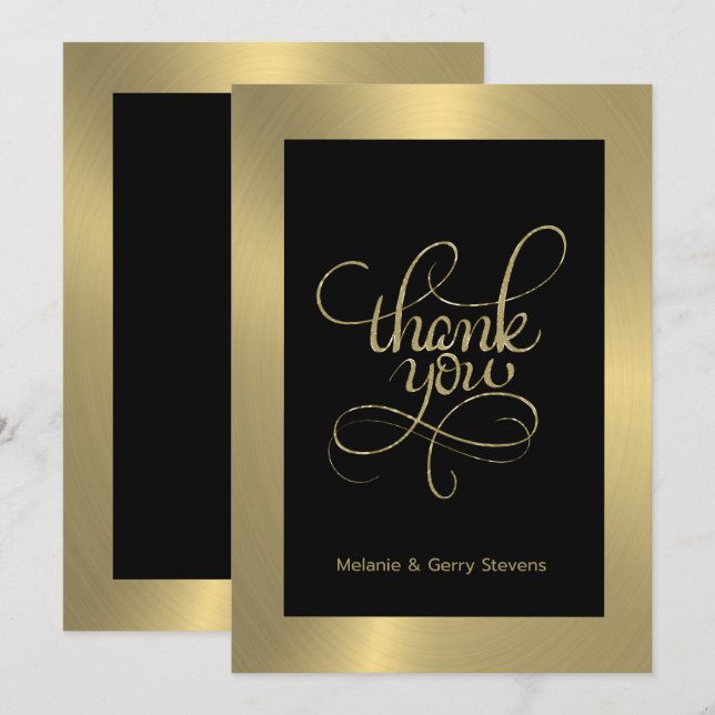 Thank you typography, gold on black background card (Front/Back)