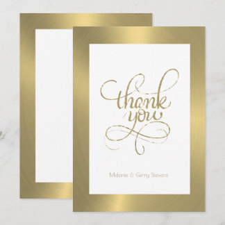 Thank you typography, gold on white background card