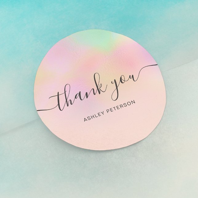 Thank you typography iridescent pearl nacre ombre classic round sticker (Creator Uploaded)