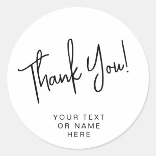 Thank you typography minimalist black and white cl classic round sticker