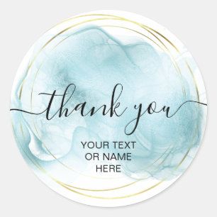 Thank you typography minimalist logo aqua blue classic round sticker