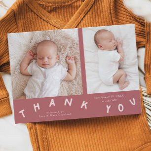 Thank You Typography Pink Birth Photo  Announcement