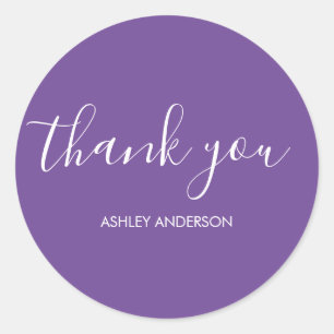 Thank You Typography Plain Purple Classic Round Sticker