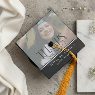 Thank You Typography Senior Photo Graduation Cap Topper