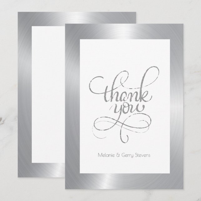 Thank you typography, silver on white background card (Front/Back)