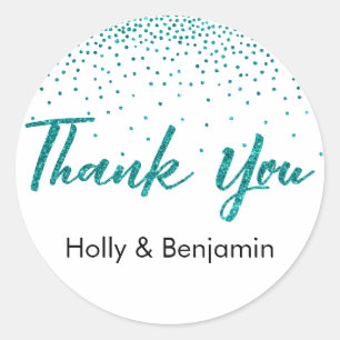 Thank You Typography with Teal Glitter Confetti Classic Round Sticker