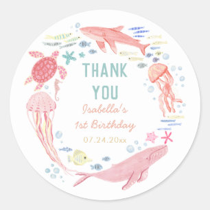 Thank You Under The Sea 1st Birthday Classic Round Sticker