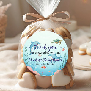 Thank you Under the Sea Baby Shower favours Classic Round Sticker