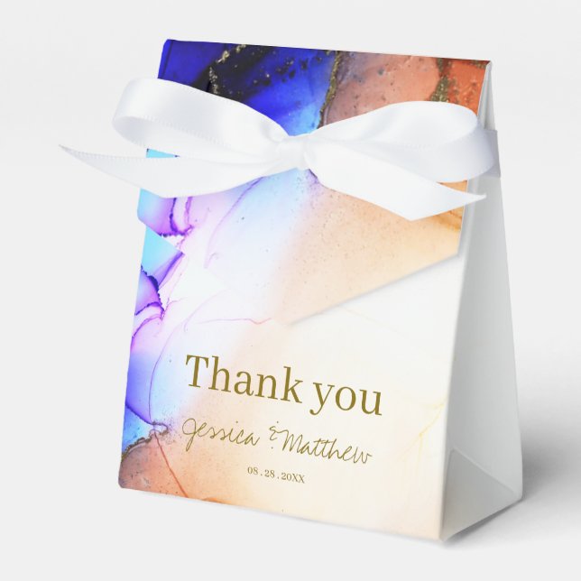 Thank You Unique Blue Orange Wedding Favor Box (Front Side)