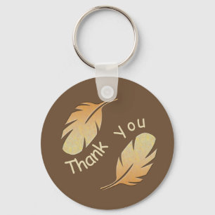 Thank You Unique Brown Yellow Feather Appreciation Keychain