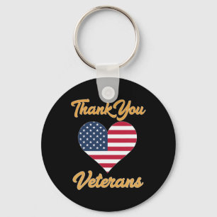 Thank You Usa Flag Heart Veteran Patriot Keychain