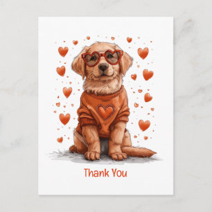 Thank You Valentines Day Golden Retriever Dog Postcard
