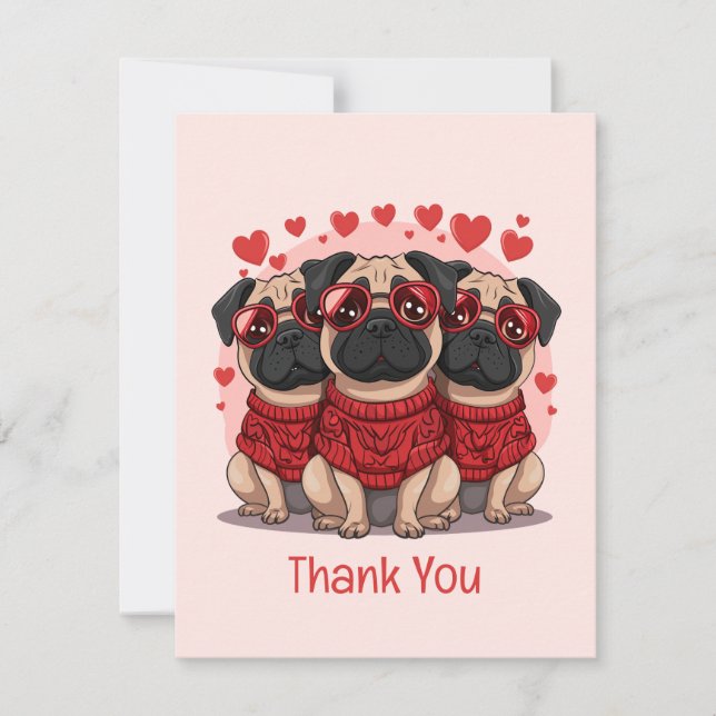 Thank You Valentines Day Pug Dogs (Front)