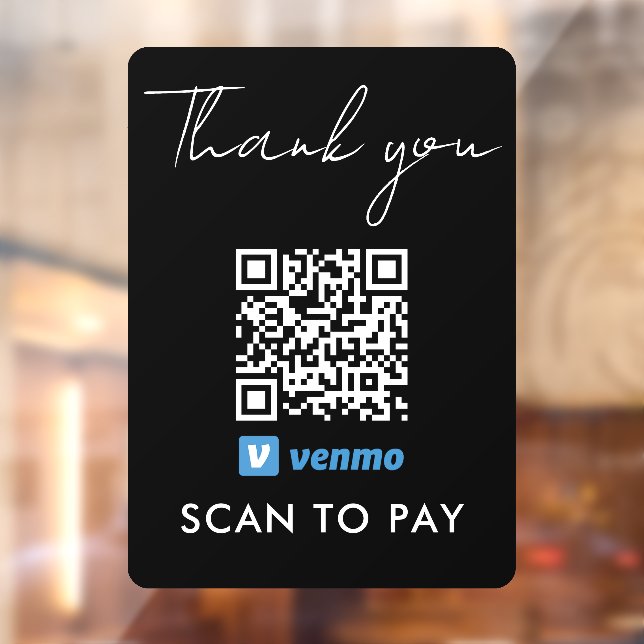 Thank You Venmo Payment QR Code Scan to Pay Black Window Cling (Sheet 2)