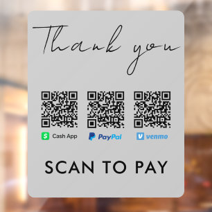Thank you Venmo Paypal CashApp Scan to Pay Grey Window Cling