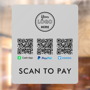 Thank you Venmo Paypal CashApp Scan to Pay Logo Window Cling