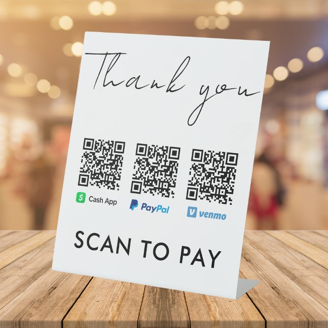 Thank you Venmo Paypal CashApp Scan to Pay White Pedestal Sign (Creator Uploaded)