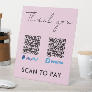 Thank you Venmo Paypal QR Code Scan to Pay Pink Pedestal Sign