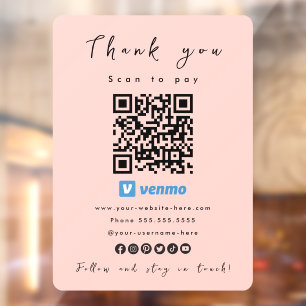 Thank You Venmo QR Code Scan to Pay Blush Pink Window Cling