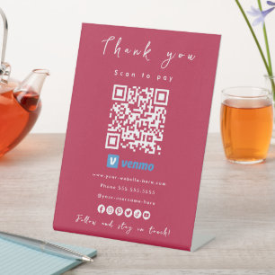 Thank You Venmo QR Code Scan to Pay Hot Pink Pedestal Sign