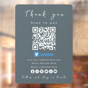 Thank You Venmo QR Code Scan to Pay Navy Window Cling