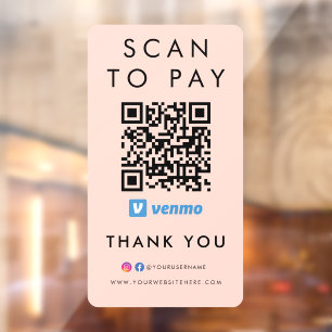 Thank you Venmo Scan to Pay QR Code Blush Pink Window Cling