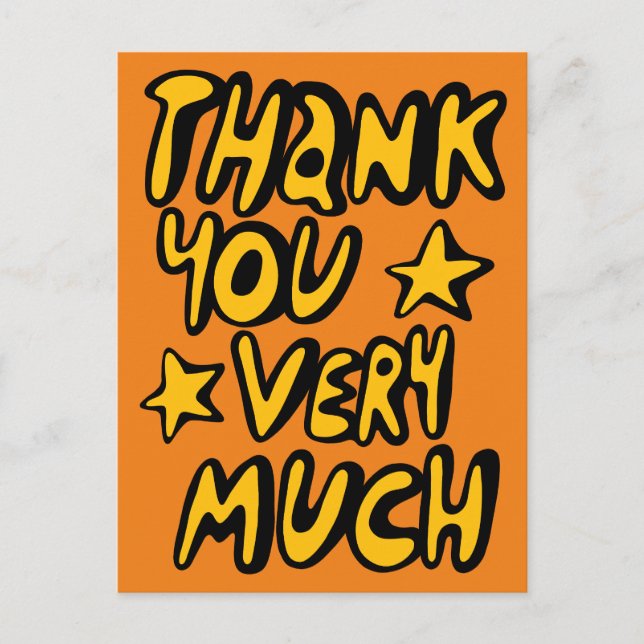 THANK YOU VERY MUCH Bubble Letters Yellow Orange Postcard (Front)
