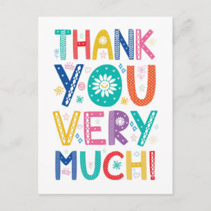 Thank You Very Much with Colourful Decorated Type Postcard