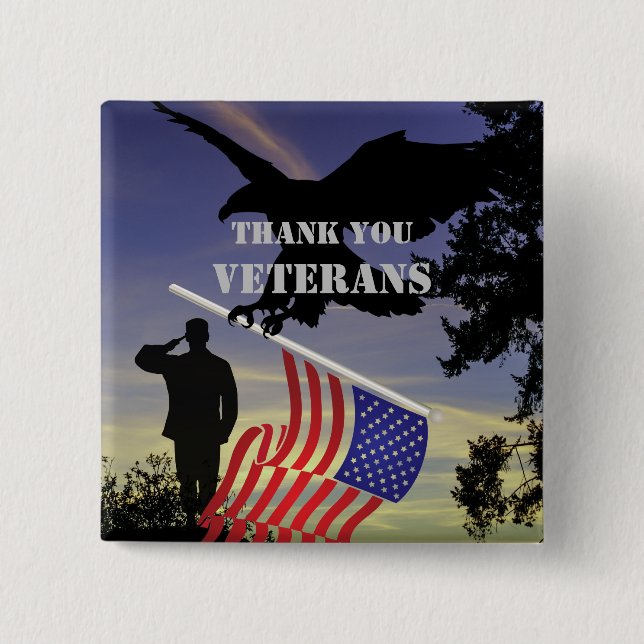 Thank you Veterans American Eagle Pinback 2 Inch Square Button (Front)