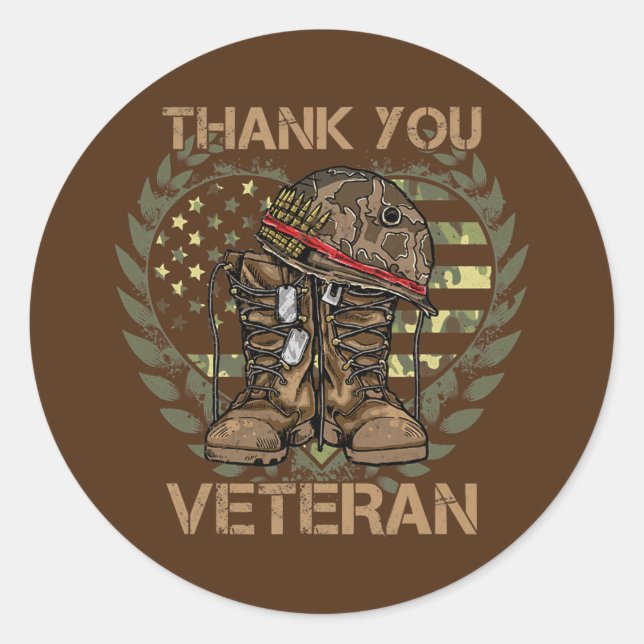 Thank you veterans combat boots poppy flower classic round sticker (Front)