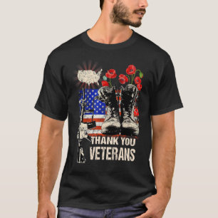 Thank You Veterans, Combat Boots Poppy Flower Vete T-Shirt