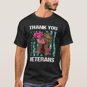 Thank You Veterans Combat Boots Poppy Flower Veter T-Shirt