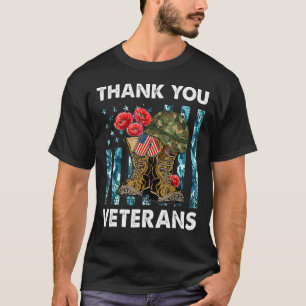 Thank You Veterans Combat Boots Poppy Flower Veter T-Shirt