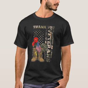 Thank You Veterans Combat Boots Poppy Flower Veter T-Shirt