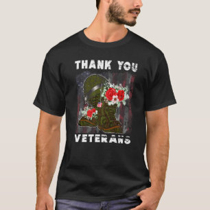 Thank You Veterans Combat Boots Poppy Flower Veter T-Shirt