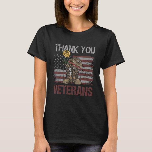 Thank You Veterans Combat Boots Veterans Day Ameri T-Shirt (Front)