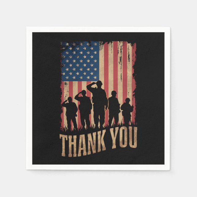 Thank You Veterans Day American Flag Vintage Napkin (Front)