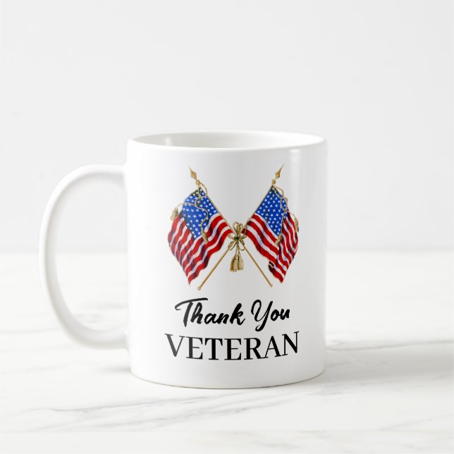 Thank You Veterans Patriotic American Flag  Coffee Mug (Left)